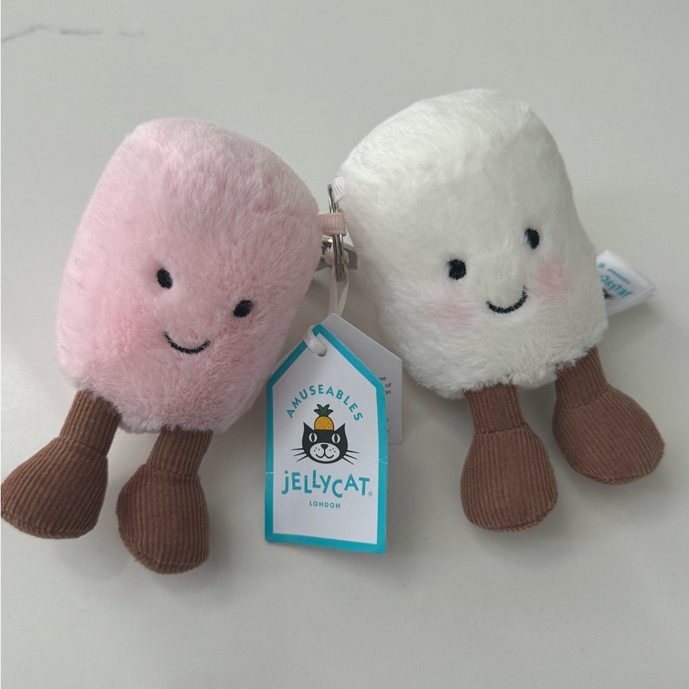 Authentic NWT Jellycat Amuseables Pair Of Marshmallows Bag Charm Keychain Rare